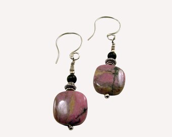 Rhodonite and Sterling Silver Earrings