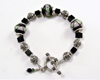 Art Glass Bead and Bali Sterling Silver Beaded Bracelet