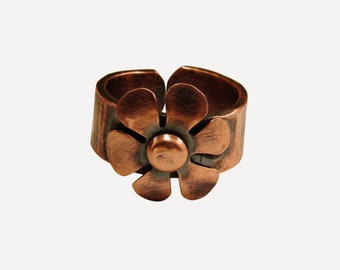 Copper Oxidized Flower Ring - any size, adjustable, Copper Flower Ring