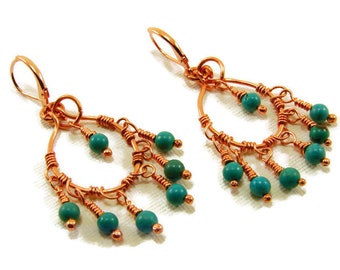 Artisan Copper and Turquoise Chandelier Earrings
