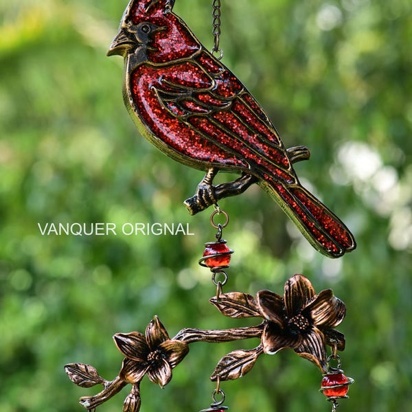 Cardinal Wind Chimes Gift for Mom | 32" Outdoor Porch Decor | Memorial Sympathy | Mother's Day Gift | Cardinals Appear When Angels Are Near