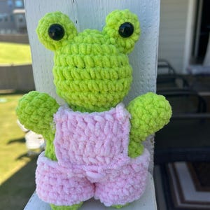 Handmade and Cute Frog in Pink Overalls