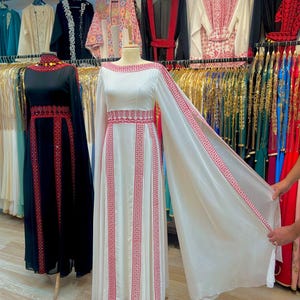 Authentic Palestinian Embroidered Thobe with Matching Shawl – Elegant Cultural Design-Get 10% Cashback on Your Next Purchase!