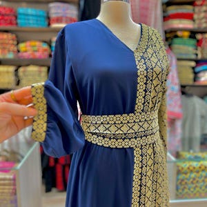 Palestinian Embroidery Princess Thobe Maxi thobe - Tatreez in Navy Blue and Gold,red and black MP002-Get 10% Cashback on Your Next Purchase!