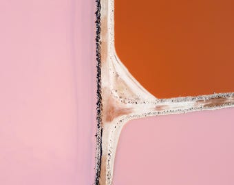 Luchtfoto Hutt Lagoon - Pink Salt Lake, kunst aan de muur West-Australië, abstracte natuurfotografie