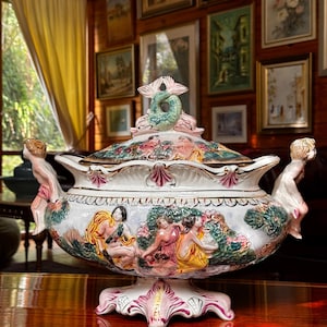 1950er Italienische Capodimonte Porzellan Terrine