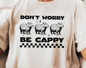 Koszulka Retro Comfort Capybara, Zabawne koszulki Capybara, Don't Worry Be Cappy, Zabawna koszulka z grafiką Capybara Animal, Bluza z kapturem z sarkastycznym memem