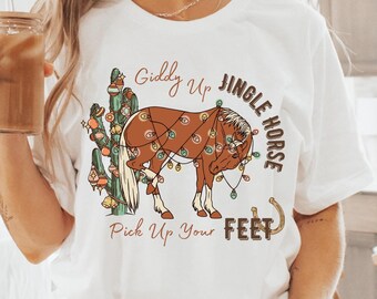 Cowboy Christmas Sweater, Giddy Up Jingle Horse Pick Up Your Feet, Howdy Country Christmas Horse Shirt, Christmas Gift, Christmas Sweatshirt