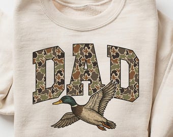 Retro Comfort Camo Dad T-shirt, Duck Hunting Dad Shirt, Father’s Day Sweatshirt, Hunting Dad Gift, Camo Duck Crewneck, Father’s Day Shirt