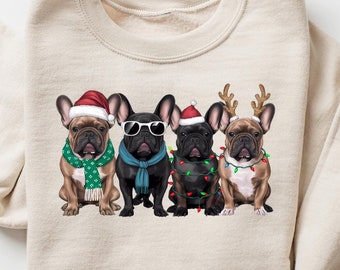Sweatshirt Franse bulldog, xmas hond moeder shirts, hondenliefhebber geschenken, kerstvakantie trui, kerst shirt Franse bulldog, kerst ronde hals