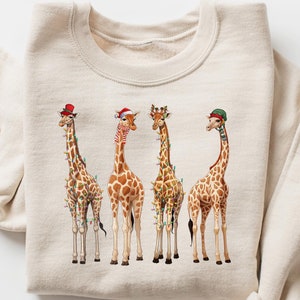 Womens Christmas Sweatshirt, Giraffe Christmas Shirt, Xmas Holiday Sweater, Christmas Gift, Animal Lover Christmas Tee, Cute Christmas Shirt