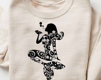 Felpa con sirena boho, maglietta con sirena floreale, maglietta da donna comoda, regalo alla moda per gli amanti delle sirene, maglietta da pesca con sirena, maglietta da sirena femminile