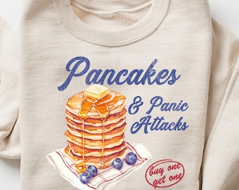 Grappig shirt voor geestelijke gezondheid, pannenkoeken en paniekaanvallen T-shirt, damessweater geestelijke gezondheid, retro cadeaus geestelijke gezondheid bewustzijn