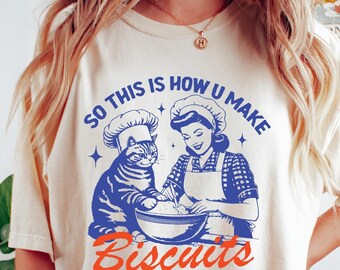 これがビスケットの作り方シャツ、レトロな猫ビスケットTシャツ、猫