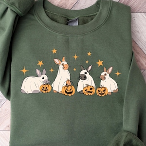 Felpa di Halloween con simpatico coniglio fantasma, maglietta con coniglietto fantasma, regalo di Halloween per gli amanti dei conigli, maglietta con vibrazioni di Halloween, maglietta con stagione spettrale