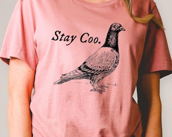 鳩シャツ、Stay Coo 鳩ギフト、クールな鳥シャツ、鳥パーカー、トレンディな鳩グラフィック T シャツ、バードウォッチングシャツ、鳩アート、鳩の誕生日ギフト