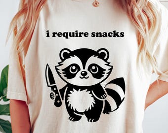 Camiseta de mapache "Necesito bocadillos", divertida y cómoda, regalo para amantes de los animales, camiseta de mapache original, camiseta con gráficos de moda, sudadera con capucha de vida silvestre