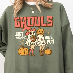 Ghouls Just Wanna Have Fun Sweatshirt, Lets Go Ghouls-T-shirt, Halloweencadeaus, Retro Spooky Ghost Crewneck, Spooky Ghost Halloween-sweater