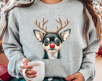 Black Chihuahua Christmas Sweatshirt, Dog Owner Tee, Chihuahua Christmas Shirt, Dog Lover Gift, Christmas Top For Kids, Trending Dog Tshirt