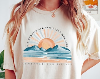 Retro Comfort Bible Verse Shirt, His Mercies Are New Every Morning Tshirt, Christian Shirt, Religious Gift, Faith Shirt, Christian Apparel
