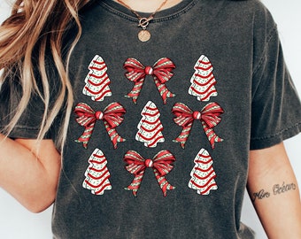 Christmas Coquette Bow Sweatshirt, Christmas Tree Cake Shirt, Gift For Christmas, Aesthetic Christmas Shirt, Girly Christmas Graphic Tee