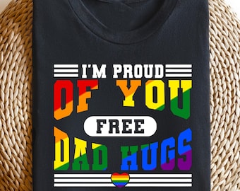 Retro Comfort Dad Pride T-shirt, Free Dad Hugs Shirt, LGBTQ Pride Crewneck, Equality Gift, Dad Of Gay Kids Tee, LGBTQ Parent Crewneck