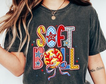 Camiseta de sóftbol, sudadera de sóftbol Coquette, camiseta con lazo de sóftbol, regalo para mamá de sóftbol, atuendo para el día del juego, cuello redondo de temporada de sóftbol
