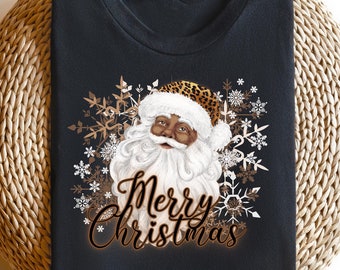 Camisa negra de Papá Noel, camisa navideña, regalo de Navidad, camisa navideña negra de Papá Noel, suéter navideño de Papá Noel afro, camisas navideñas familiares negras
