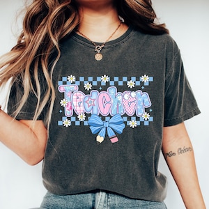 Custom Preppy Teacher Shirt, Back To School T Shirt, Floral Coquette Shirt With Teacher Name, Cute First Day Of School Tee, Teacher Gift
