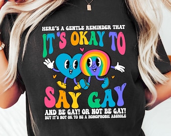 Camiseta de conscientização LGBTQ, camiseta "É permitido dizer que é gay", moletom do Orgulho LGBTQ, presente do Orgulho Lésbico, camiseta do Mês do Orgulho, gola redonda pela igualdade LGBTQ