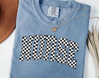 Comfort Colors® Checkered Nurse Shirt, Retro Nurse Tee, Gift For Nurse, Nursing Tshirt, Nurse Education Sweatshirt, Nurse Crew Students Gift