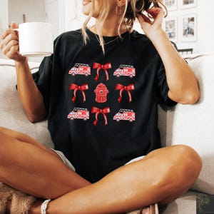 Coquette Firefighter T-shirt, Retro Comfort Firefighter Shirt, Cute Firefighter Sweatshirt, Firefighter Wife Gift, Women's Firefighter Tee image 3