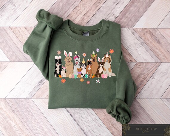 Retro Comfort Easter Sweatshirt, Cute Easter Dogs T-shirt, Funny Easter Dogs Shirt, Women's Dog Lover Easter Gift, Easter Dog Mom Crewneck