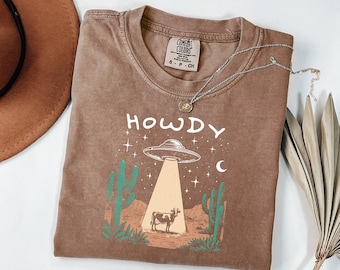 Shirt UFO koe ontvoering, grappige retro grafische alien-T-shirt, comfortkleuren paranormaal ufo-T-shirt, cadeau theorieën liefhebber, coole alien ronde hals