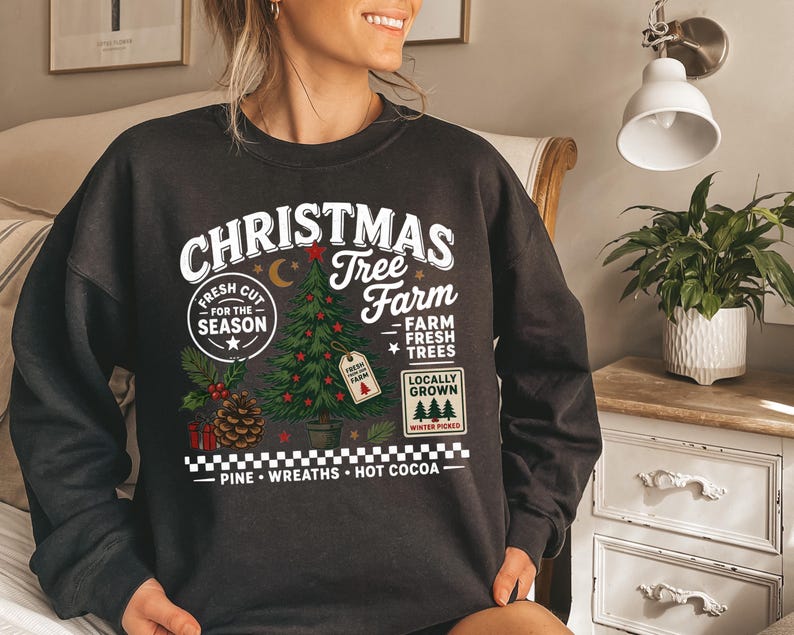 Problem Tree Visual Layout Retro Christmas Tree Farm Sweatshirt, Holiday Vintage Nostalgic Sweater ...