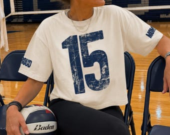 Oversized Number Tee, Custom Distressed Number and Name Boxy Shirt, Personalized Sleeve Print, Comfort Colors Game Day Top