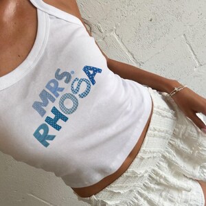 Mrs. Custom Name Patchwork Print Micro Rib Tank Top