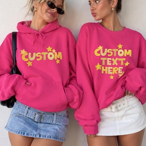 Custom Text Patchwork Printed Shirt, Personalized Patchwork Text Crewneck, Concert Outfit Hoodie, Sweathsirt