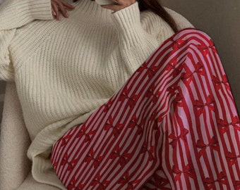 Pink and Red Christmas Striped Pajama Pants, Christmas Pyjama Pants, Christmas Gifts, Cozy Pants