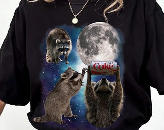 Three Raccoons with Diet Coke Retro Graphic T-shirts, Vintage Comfort Colors® Raccoon Moon Tshirt, Raccoon Lovers, Funny Raccon Tee
