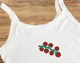 Besticktes Tank Top mit Tomatenzweigmuster