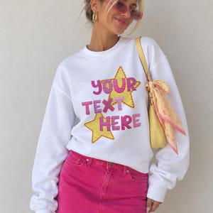 Custom Text Patchwork Printed Shirt, Personalized Patchwork Text Crewneck, Concert Outfit Hoodie, Sweathsirt