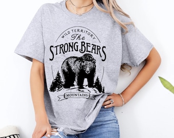 Wilderness Bear Shirt, Nature Mountains Strong Bear Sketch Design Pullover, Rustic Cabin Boho Hoodie, 90s Nature Shirt