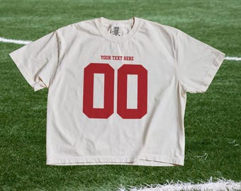 Custom Number Comfort Colors Boxy Tee, Personalized Game Day T-Shirt