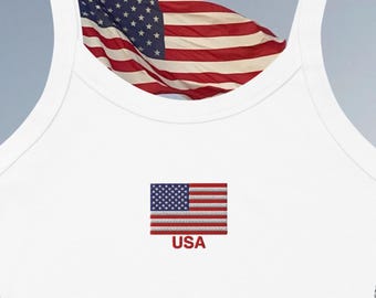 USA Flag Embroidered Thick Strap Tank Top