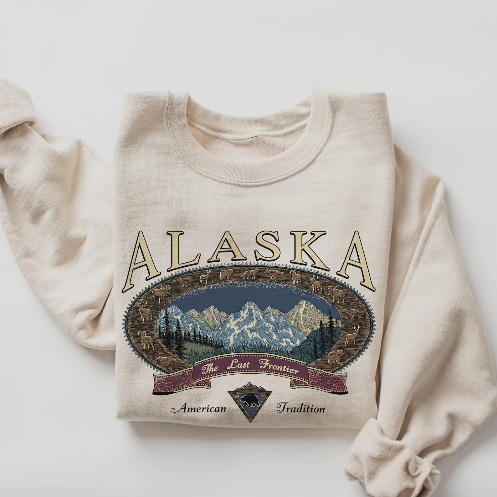 Vintage Style Alaska Mountains Sweatshirt, 90s American Vintage