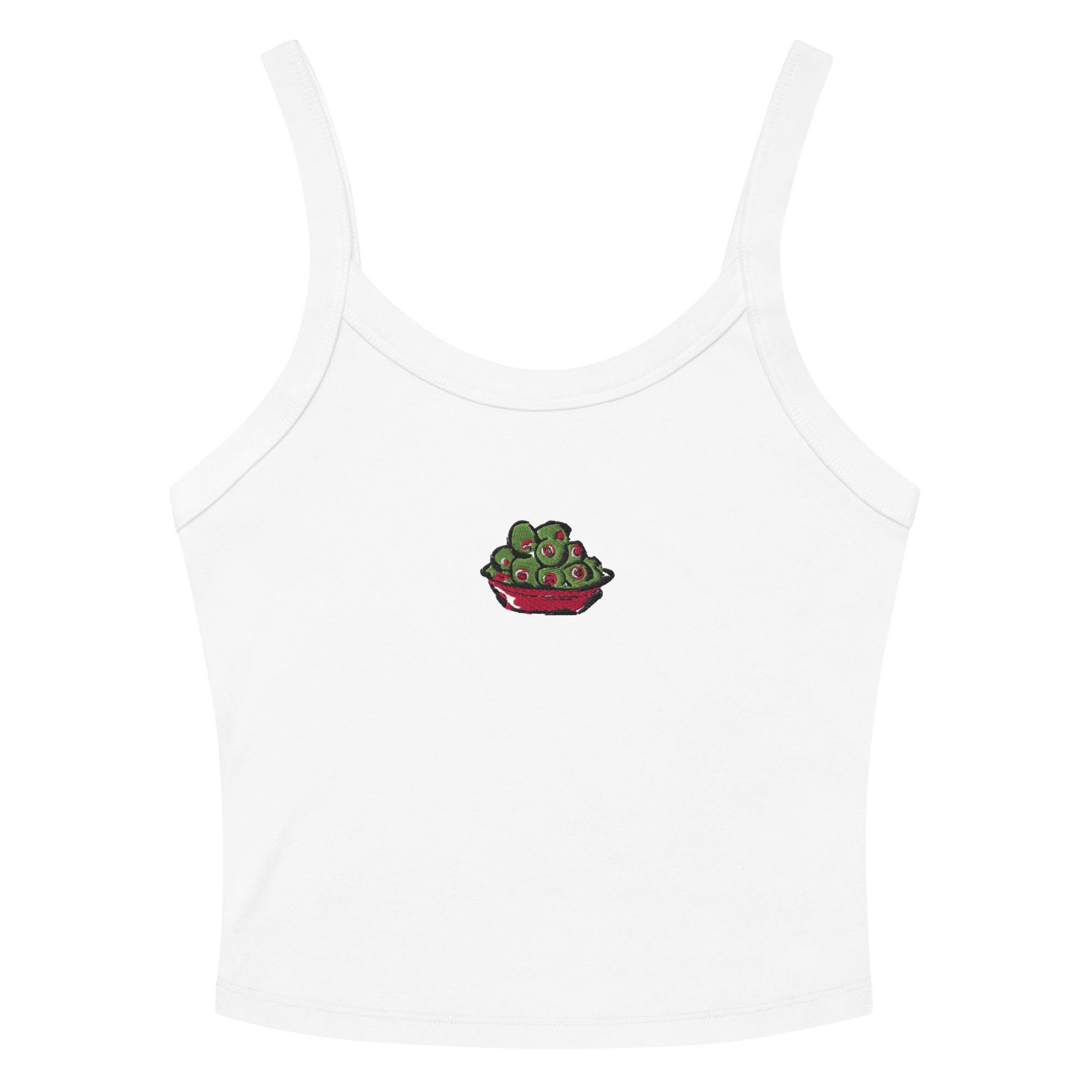 Embroidered Bowl of Olives Mediterranean Summer Thick Strap Tank