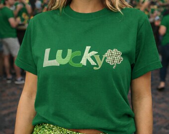 Lucky Patchwork Design Polka Dots Retro Tshirt, St Patricks Day Tshirt