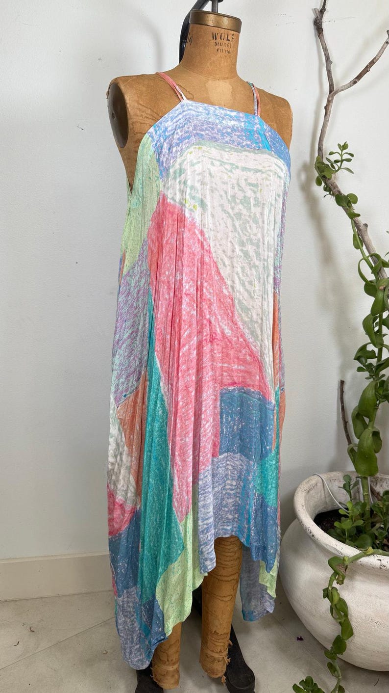 Vestido de verano abstracto de Anthropologie / Vestido ligero de verano en tonos pastel / Vestido fluido Talla pequeña imagen 3