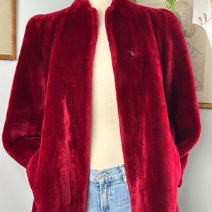 Vintage Red Velvet Jacket: Women&#39;s Medium Satin Lined Coat